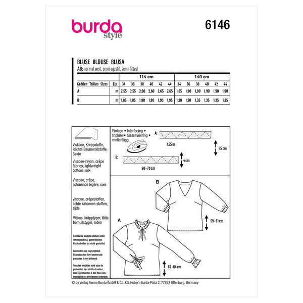 Burda Style Misses' Blouse Sewing Pattern for Fashionistas B6146