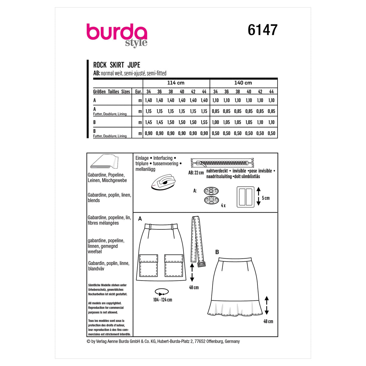 Burda Style Misses' Skirt Sewing Pattern for Fashionistas B6147