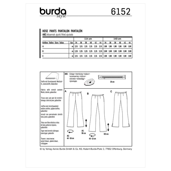 Burda Style Misses' Flared Trousers with Waistband Sewing Pattern B6152
