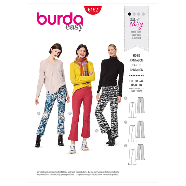 Burda Style Misses' Flared Trousers with Waistband Sewing Pattern B6152