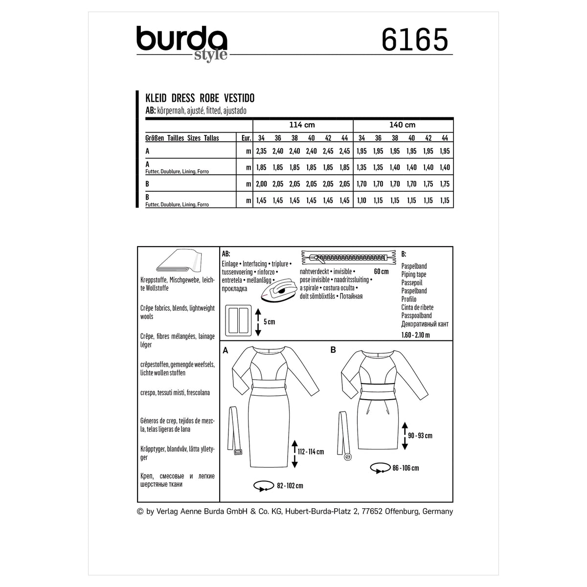 Burda Style Misses' Dress – Figure-Fitting Sewing Pattern B6165