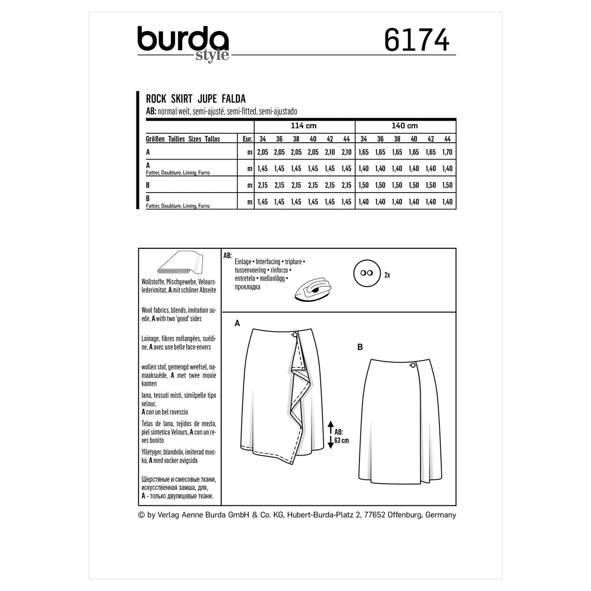 Burda Style Misses' Wrap Skirt – Flared Sewing Pattern B6174