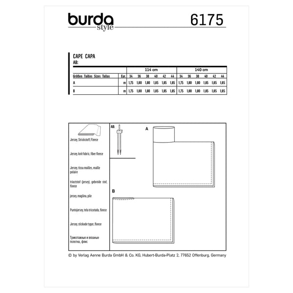 Burda Style Misses' Cape with Roll Neck Sewing Pattern B6175