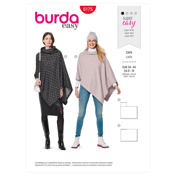 Burda Style Misses' Cape with Roll Neck Sewing Pattern B6175