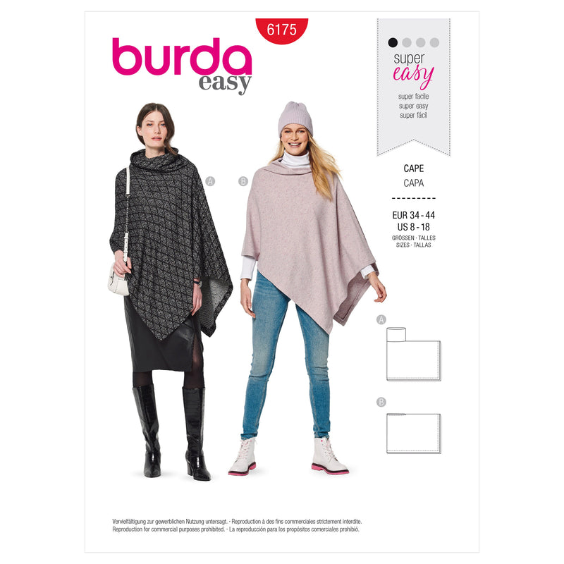 Burda Style Misses' Cape with Roll Neck Sewing Pattern B6175