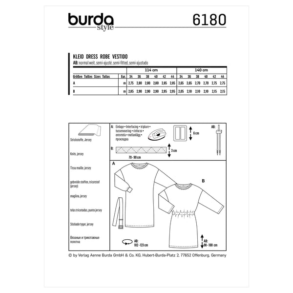 Burda Style Misses' Shirtdress with Overcut Shoulders Sewing Pattern B6180