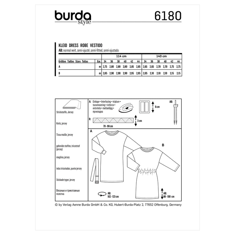 Burda Style Misses' Shirtdress with Overcut Shoulders Sewing Pattern B6180