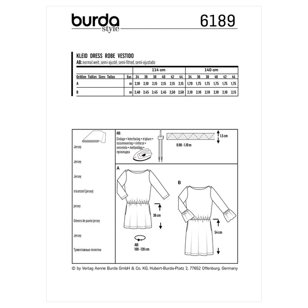 Burda Style Misses' Dress – Scoop Neckline Sewing Pattern B6189