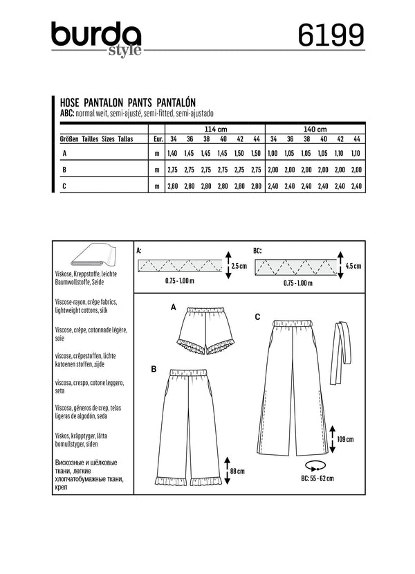 Burda Style Misses Skirt and Pants Sewing Pattern B6199