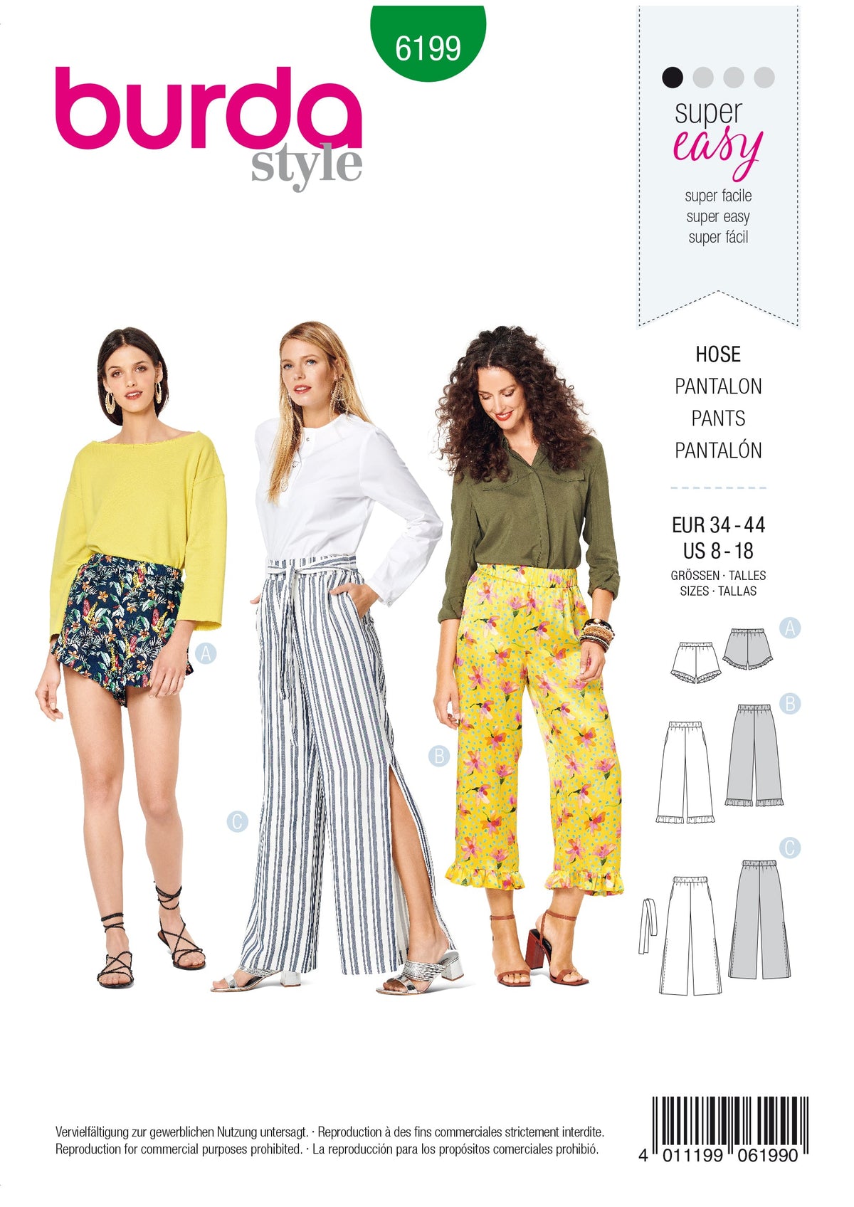 Burda Style Misses Skirt and Pants Sewing Pattern B6199