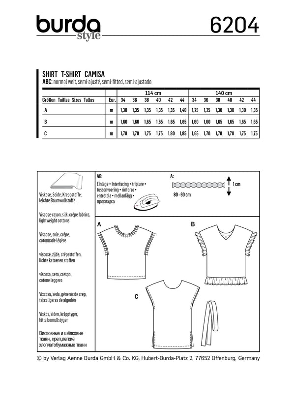 Burda Style Misses Top/Vest Sewing Pattern for Stylish Creations B6204
