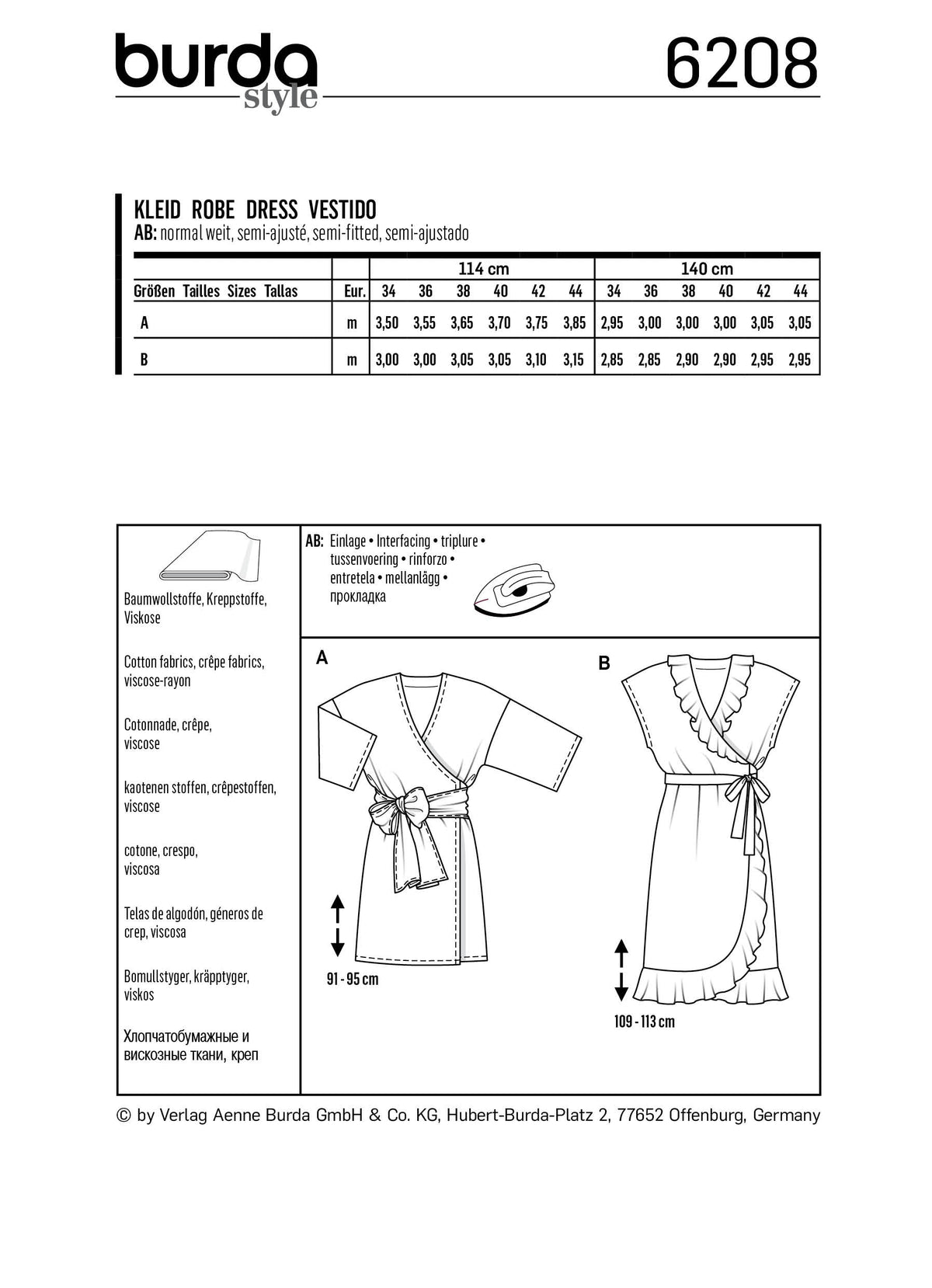 Burda Style Misses Dress Sewing Pattern for Stylish Creations B6208