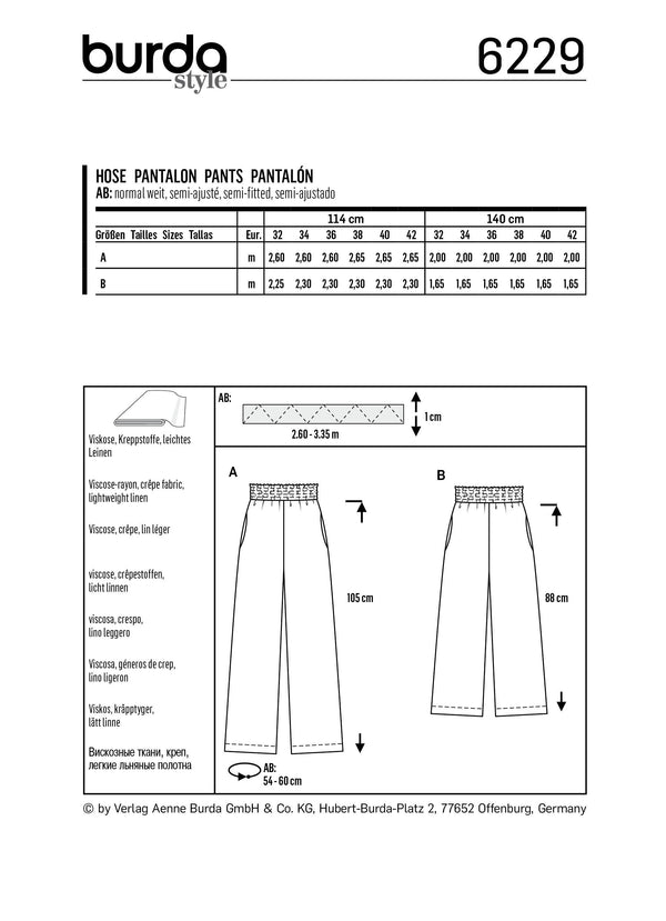 Burda Style Misses Skirt/Pants Sewing Pattern for Stylish Outfits B6229
