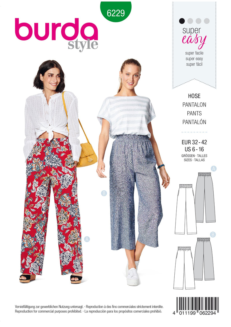 Burda Style Misses Skirt/Pants Sewing Pattern for Stylish Outfits B6229