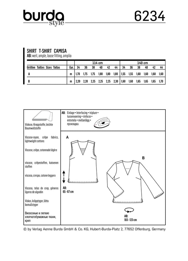 Burda Style Misses Top/Vest Sewing Pattern for Stylish Creations B6234