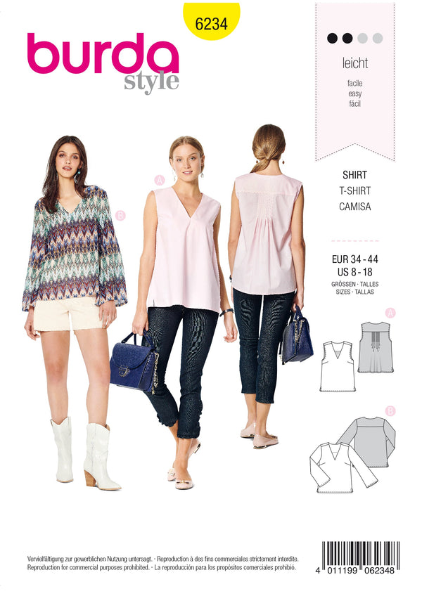 Burda Style Misses Top/Vest Sewing Pattern for Stylish Creations B6234
