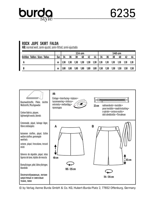 Burda Style Misses Skirt/Pants Sewing Pattern for Stylish Outfits B6235