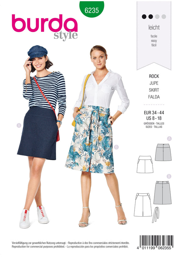 Burda Style Misses Skirt/Pants Sewing Pattern for Stylish Outfits B6235