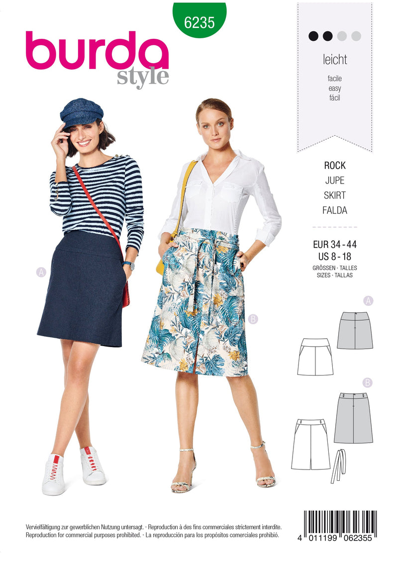 Burda Style Misses Skirt/Pants Sewing Pattern for Stylish Outfits B6235