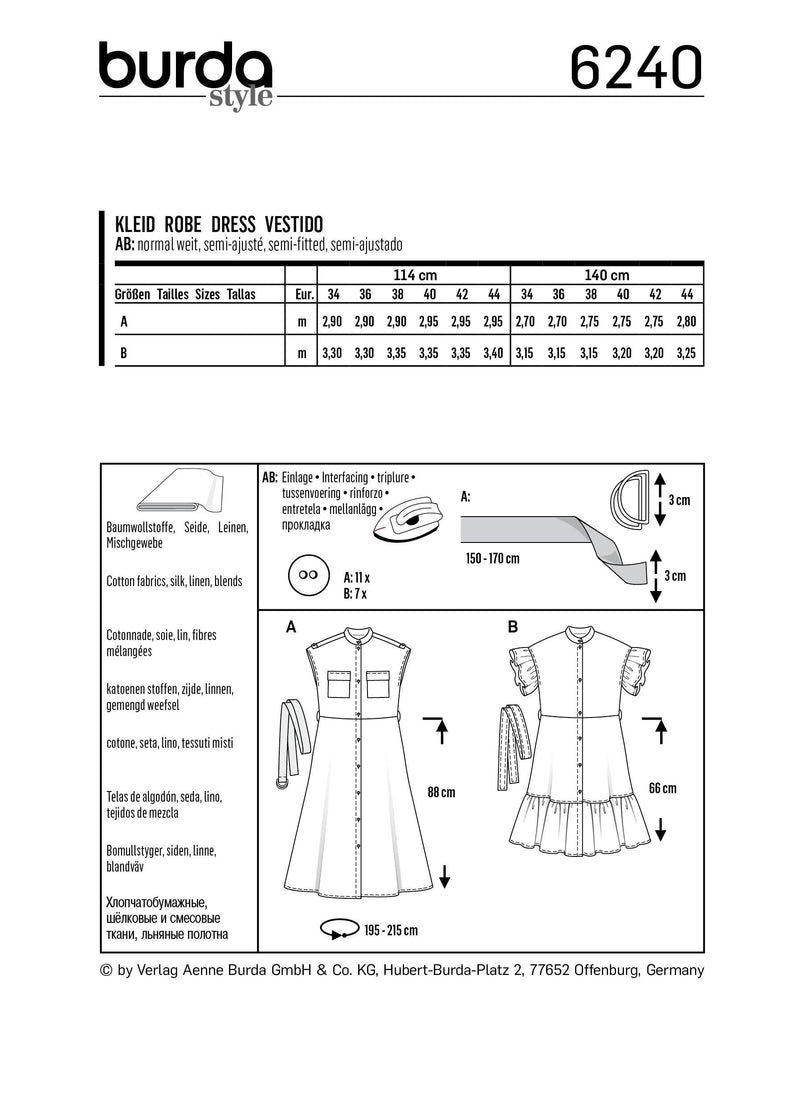 Burda Style Misses Dress Sewing Pattern for Stylish Creations B6240