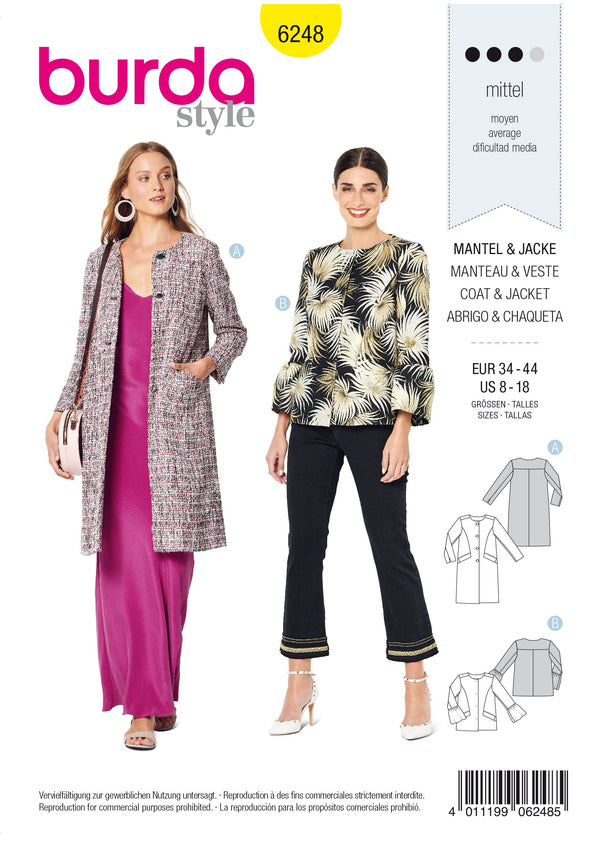 Burda Style Misses Jacket Sewing Pattern for Stylish Creations B6248