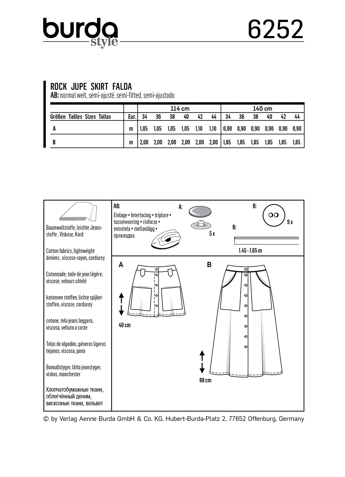 Burda Style Misses Skirt/Pants Sewing Pattern for Stylish Outfits B6252