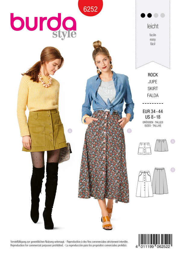Burda Style Misses Skirt/Pants Sewing Pattern for Stylish Outfits B6252