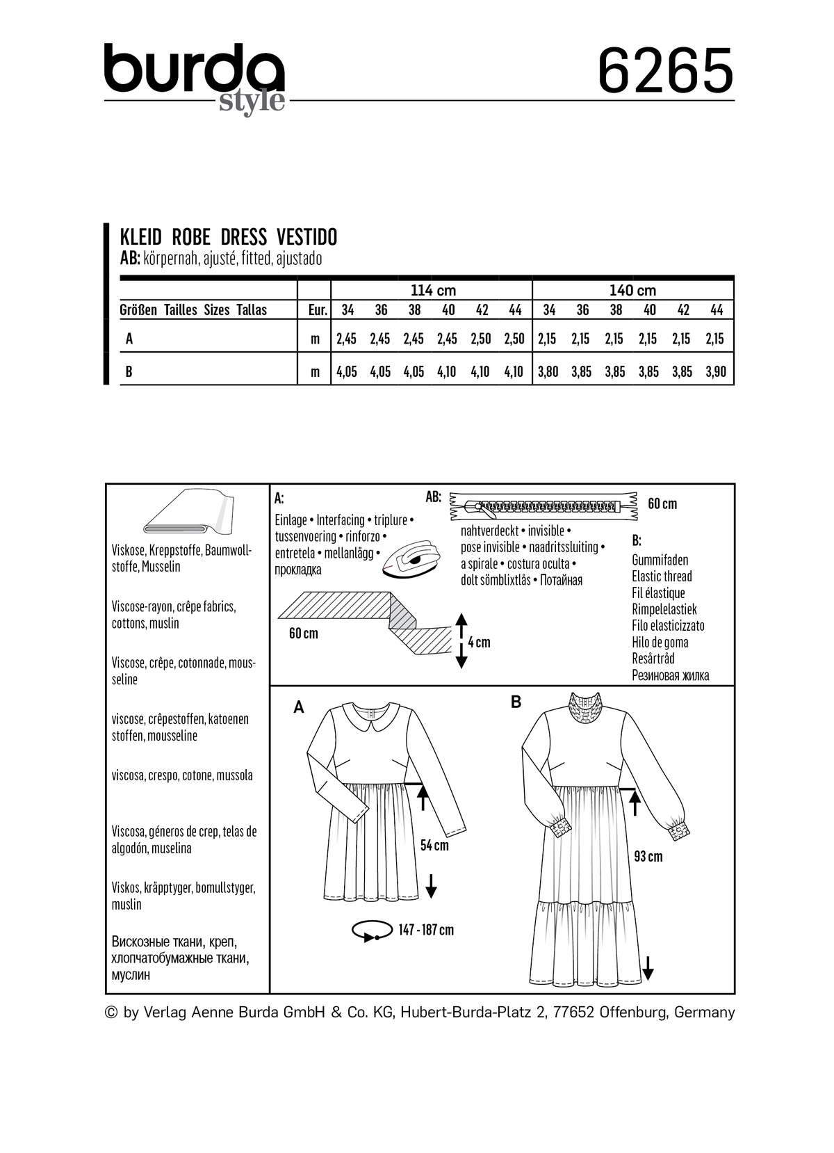 Burda Style Misses Dress Sewing Pattern for Stylish Creations B6265