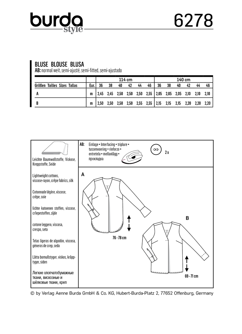 Burda Style Plus Size Top/Vest Sewing Pattern for Stylish Creations B6278