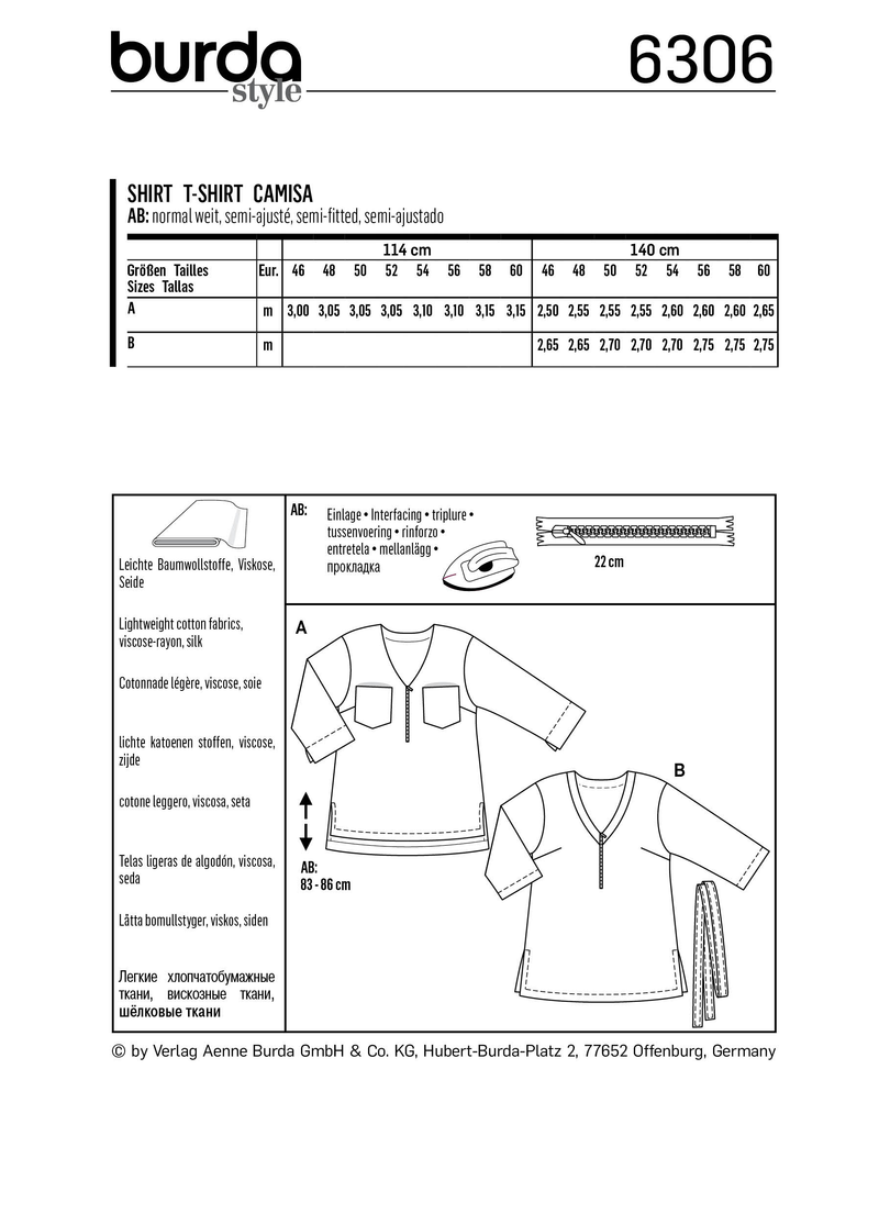 Burda Style Plus Size Top/Vest Sewing Pattern for Stylish Creations B6306