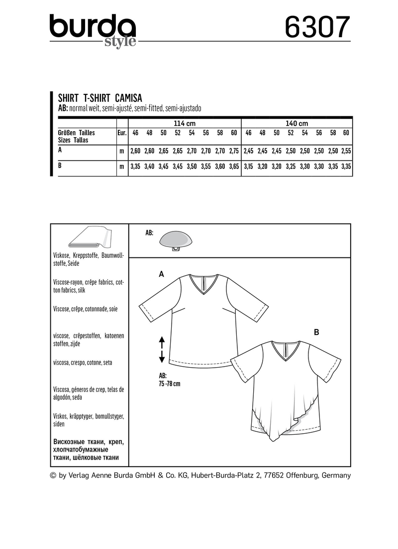 Burda Style Plus Size Top/Vest Sewing Pattern for Stylish Creations B6307