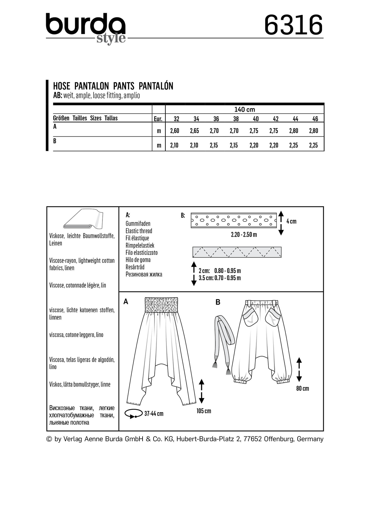 Burda Style Misses Skirt/Pants Sewing Pattern for Stylish Outfits B6316