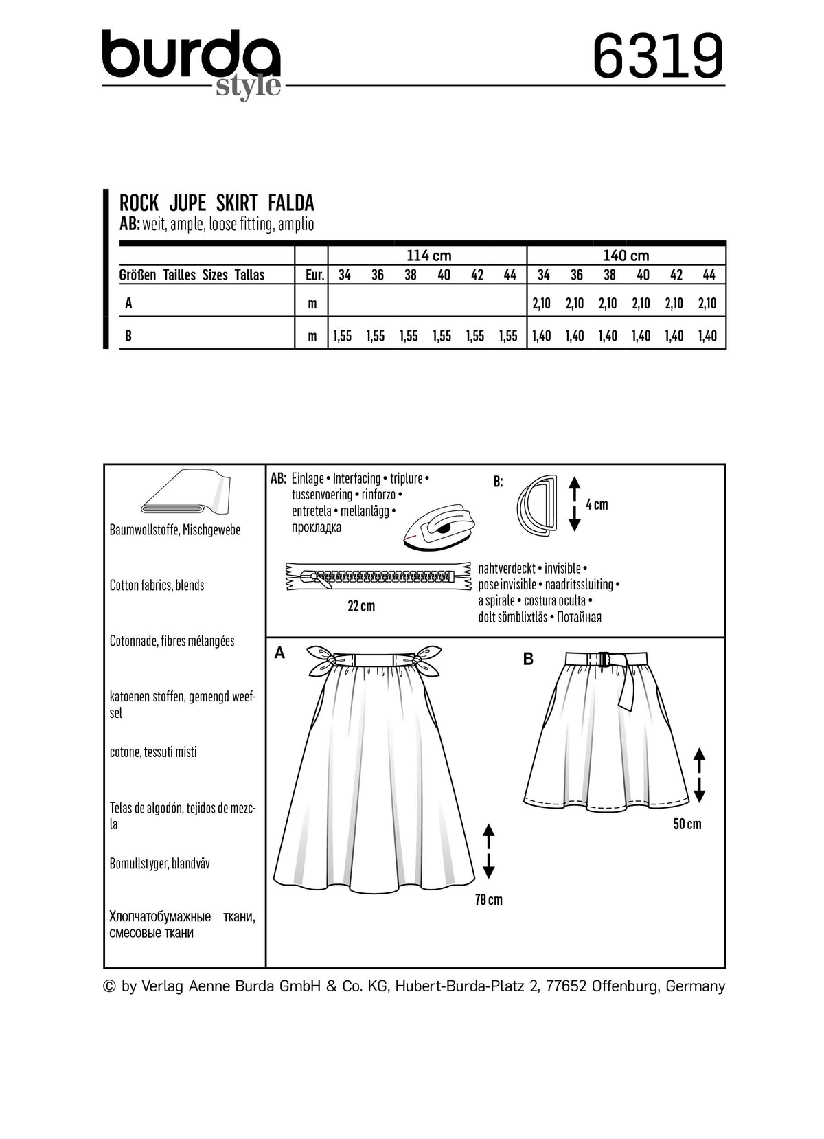 Burda Style Misses Skirt/Pants Sewing Pattern for Stylish Outfits B6319