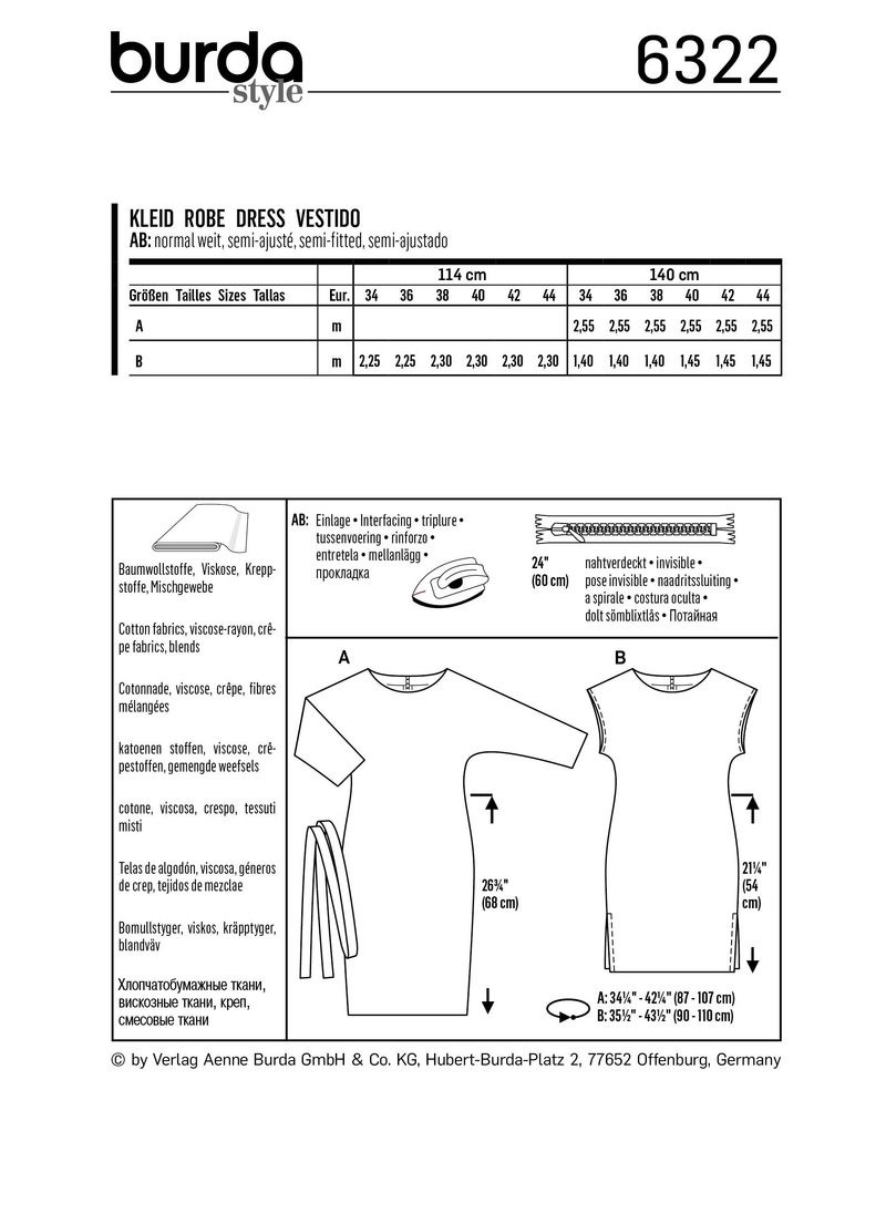 Burda Style Misses Dress Sewing Pattern for Stylish Creations B6322