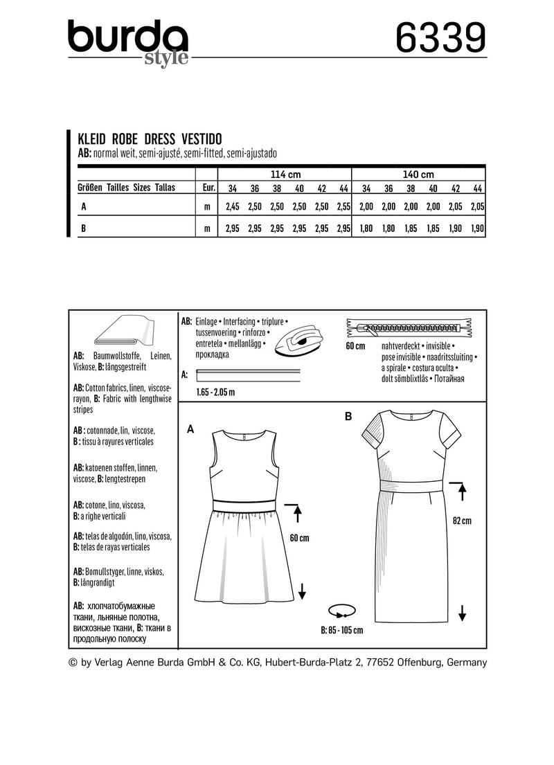 Burda Style Misses Dress Sewing Pattern for Stylish Creations B6339