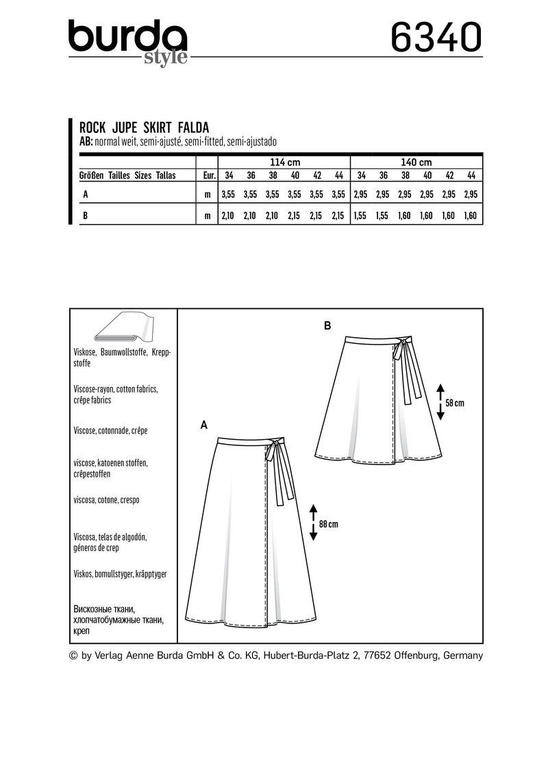 Burda Style Misses Skirt/Pants Sewing Pattern for Stylish Outfits B6340