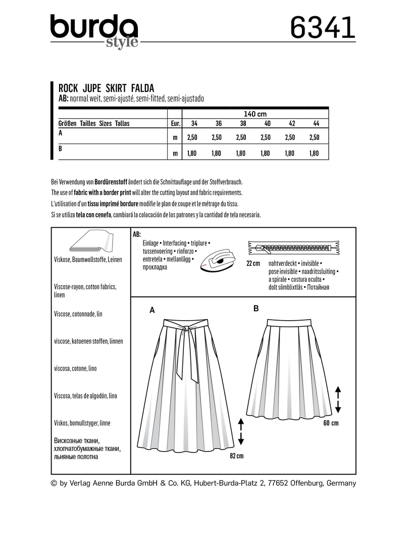 Burda Style Misses Skirt/Pants Sewing Pattern for Stylish Outfits B6341