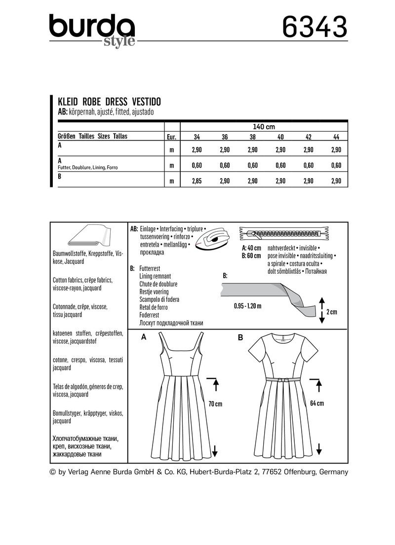 Burda Style Misses Dress Sewing Pattern for Stylish Creations B6343