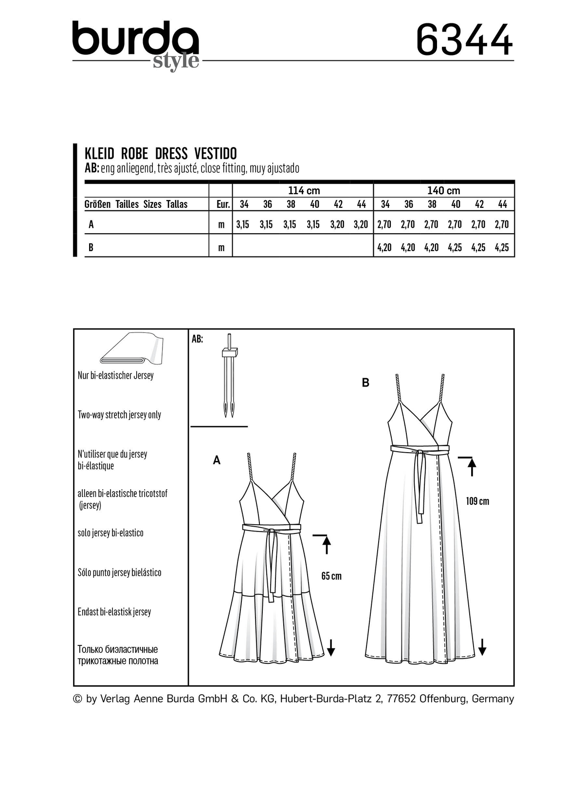 Burda Style Misses Dress Sewing Pattern for Stylish Creations B6344