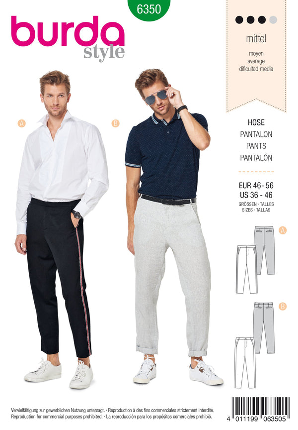 Burda Style Men's/Boy's Pant Sewing Pattern for Stylish Creations B6350
