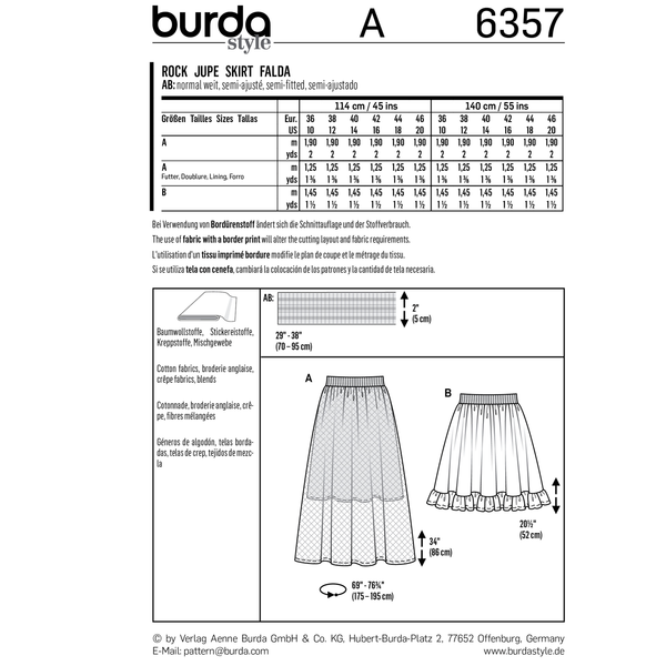Burda Style Misses Skirt and Pants Sewing Pattern Guide B6357