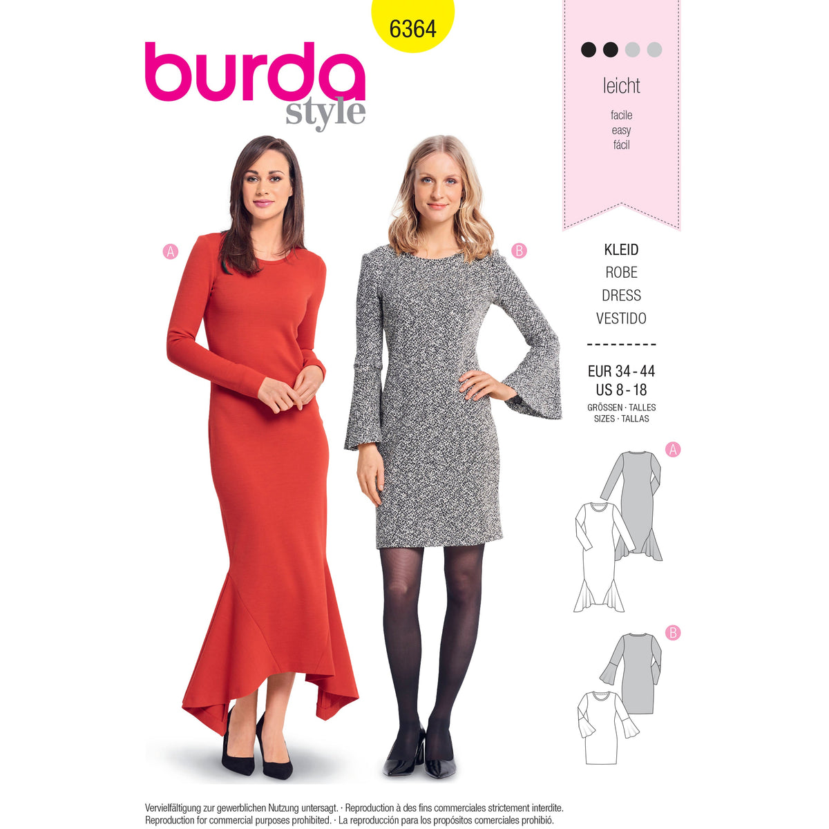Burda Style Misses Dress Sewing Pattern for Stylish Creations B6364