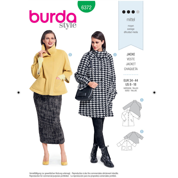 Burda Style Misses Jacket Coat Sewing Pattern for Stylish Creations B6372