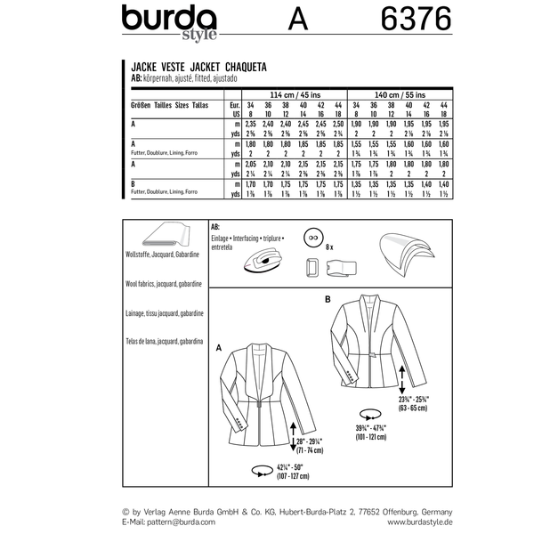 Burda Style Misses Jacket Coat Sewing Pattern for Stylish Outfits B6376
