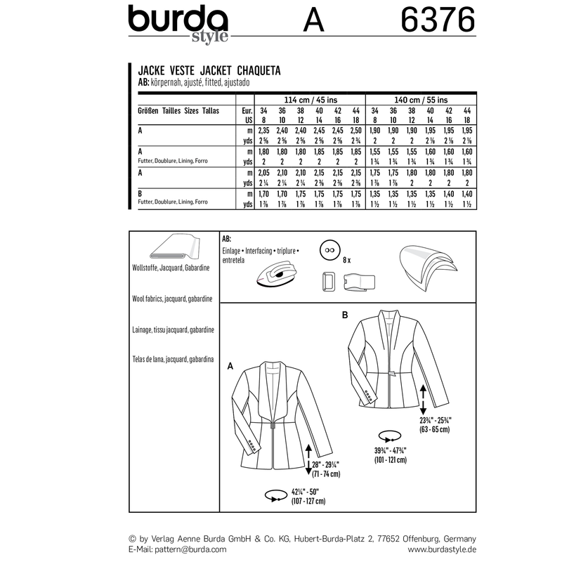 Burda Style Misses Jacket Coat Sewing Pattern for Stylish Outfits B6376