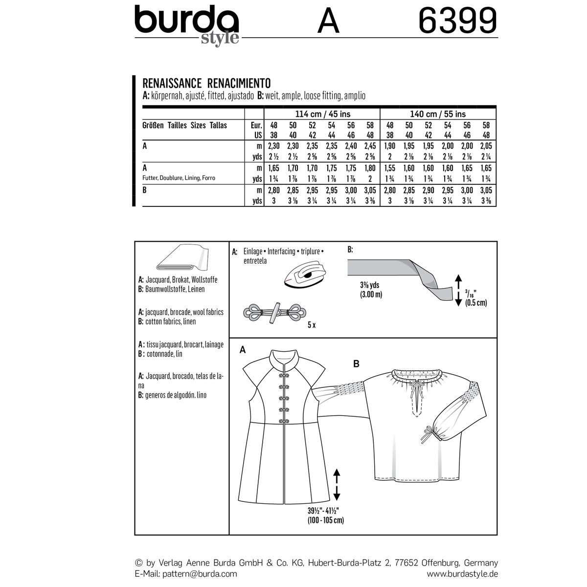 Burda Style Men's and Boys' Costume Sewing Pattern B6399
