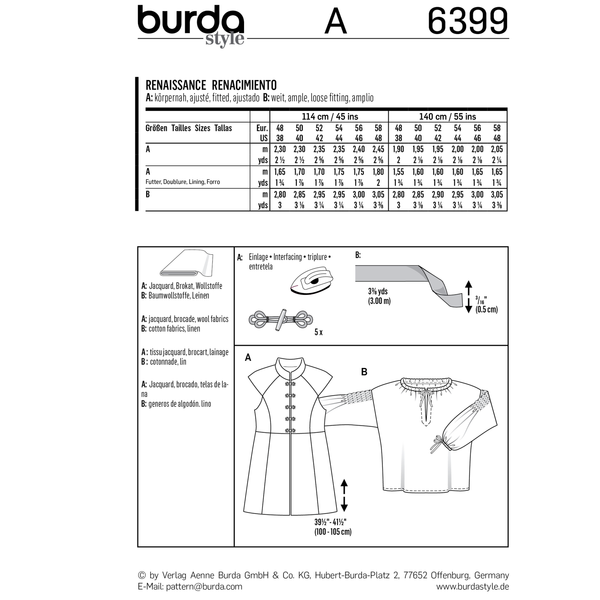 Burda Style Men's and Boys' Costume Sewing Pattern B6399