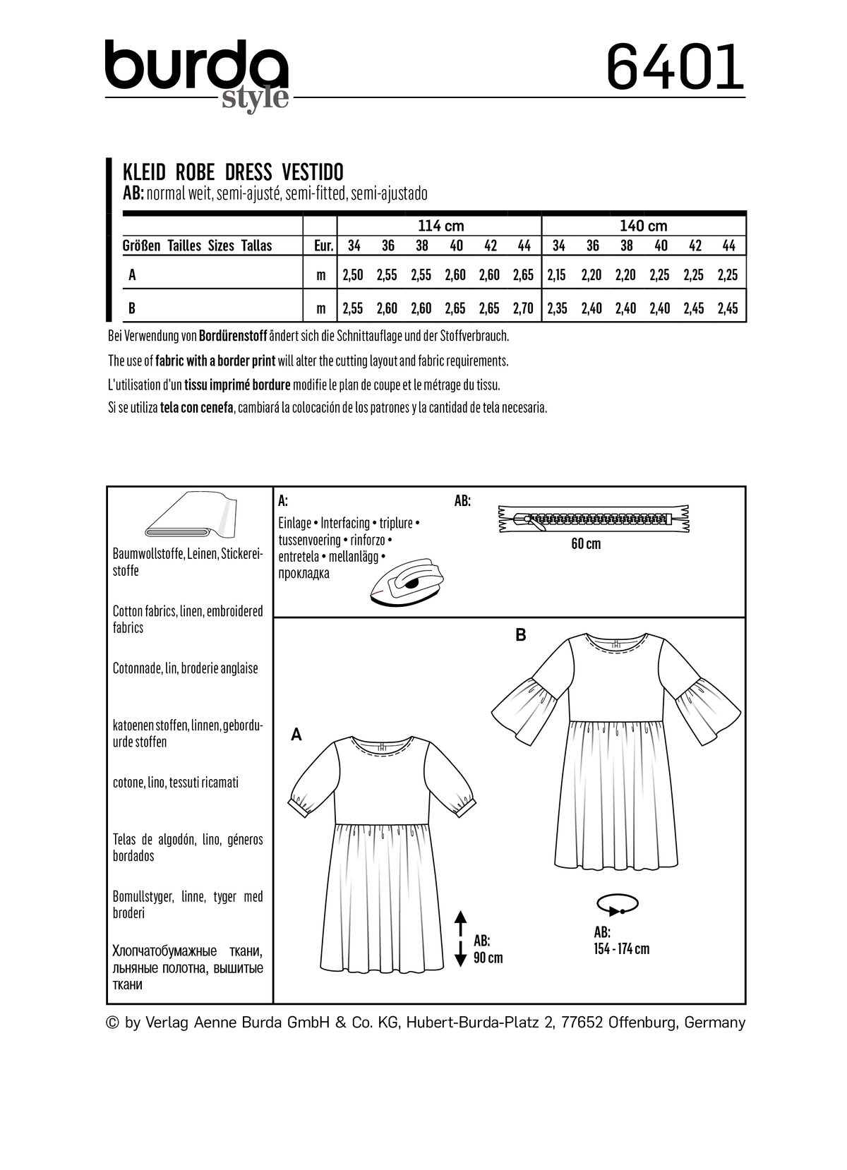 Burda Style Misses Dress Sewing Pattern for Stylish Creations B6401