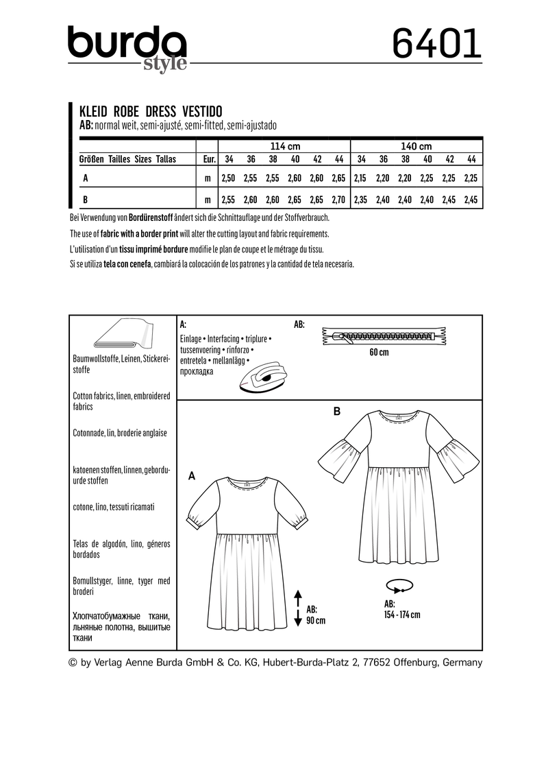 Burda Style Misses Dress Sewing Pattern for Stylish Creations B6401