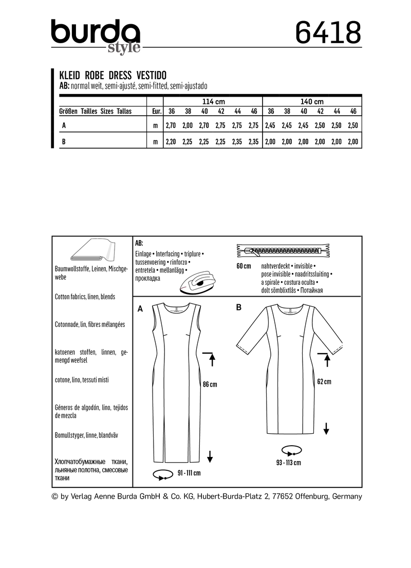Burda Style Miss Dress Sewing Pattern for Stylish Creations B6418